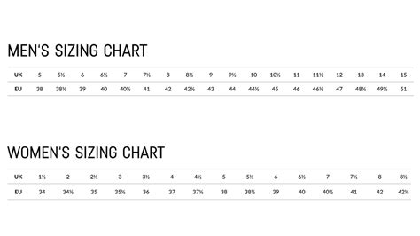 five ten size chart.